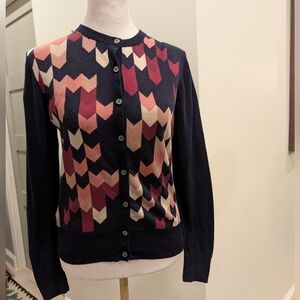 Ann Taylor Navy and Burgundy Chevron Cardigan
